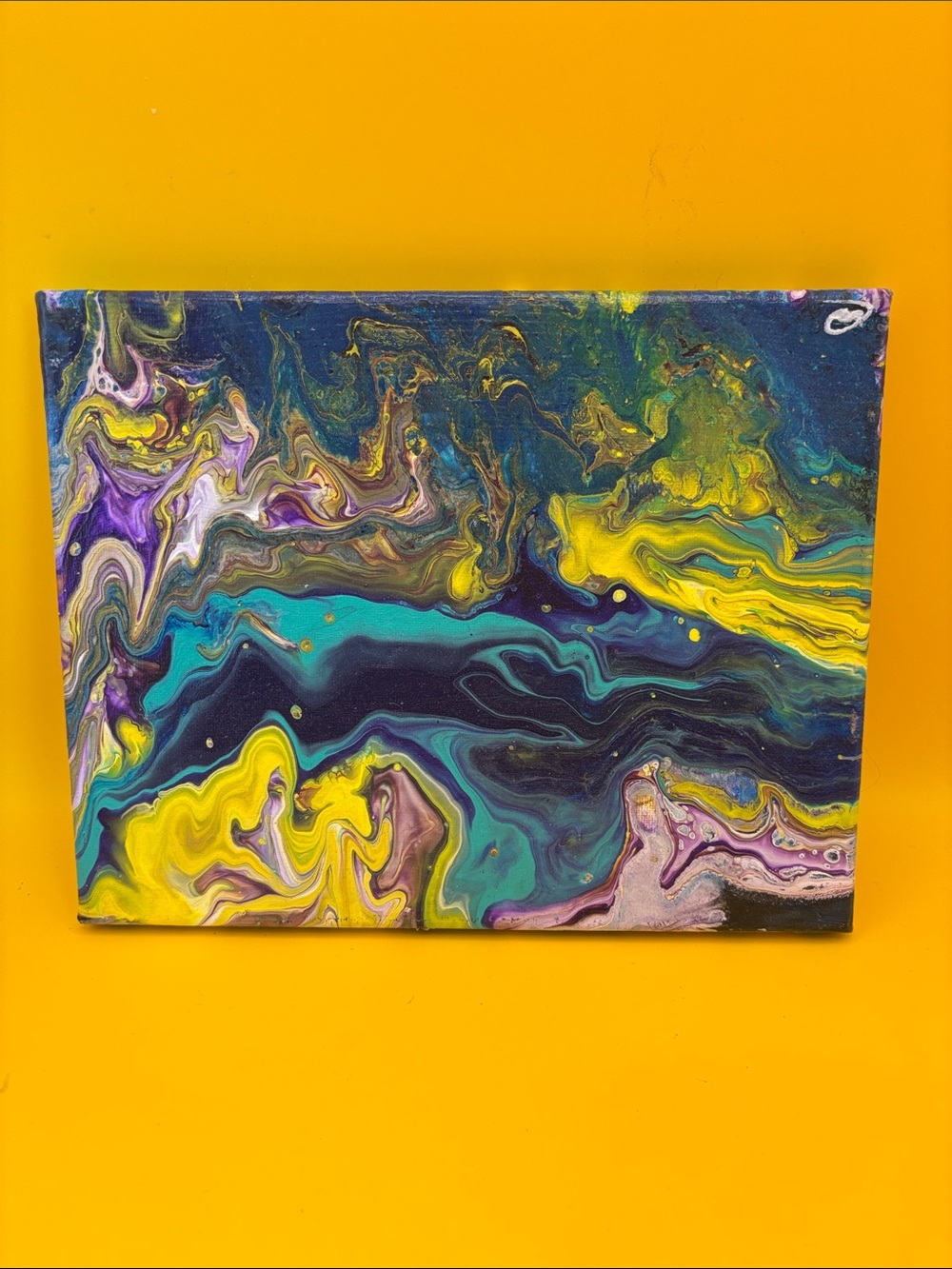 Abstract Fluid Art Canvas in Blue, Yellow, Purple